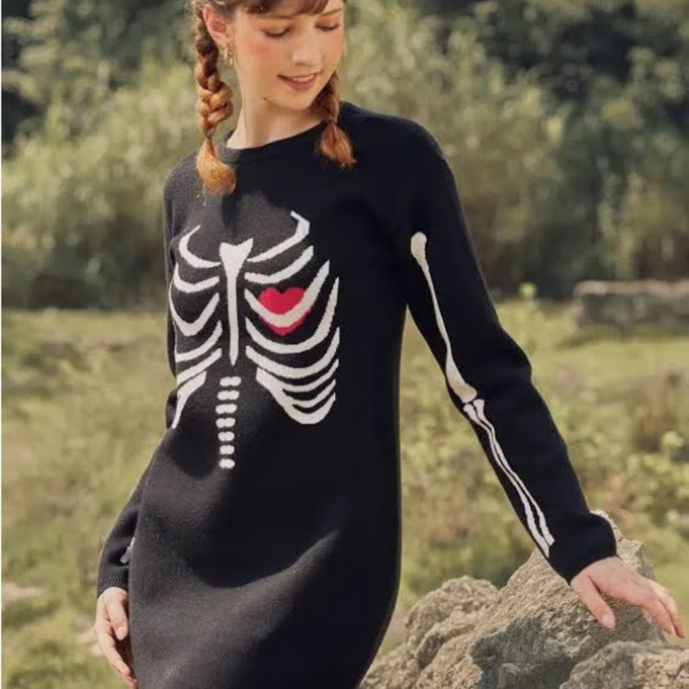 Modcloth NWT Black Skeleton Long Sleeve Dress 3X
